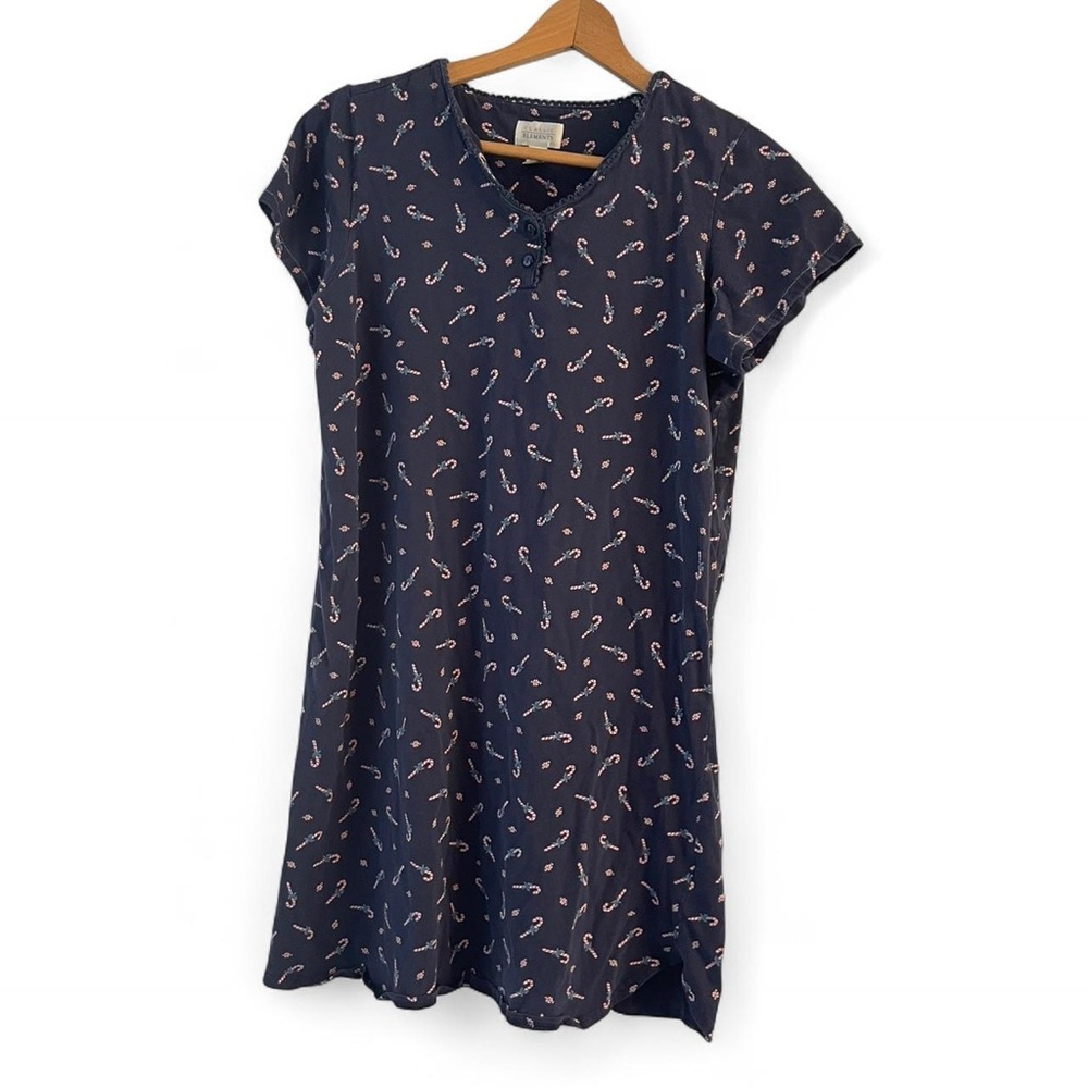 Classic Elements Women's S Candy Cane Christmas Navy Vintage Night Shirt Gown